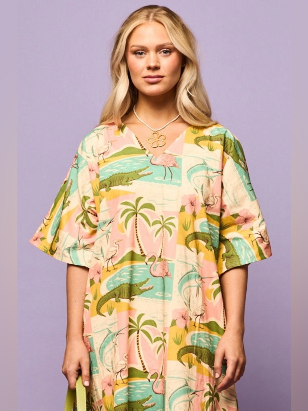 Tela Mercantile Tropical Flamingo Alligator Tunic Top One Size Beach Resort Cove